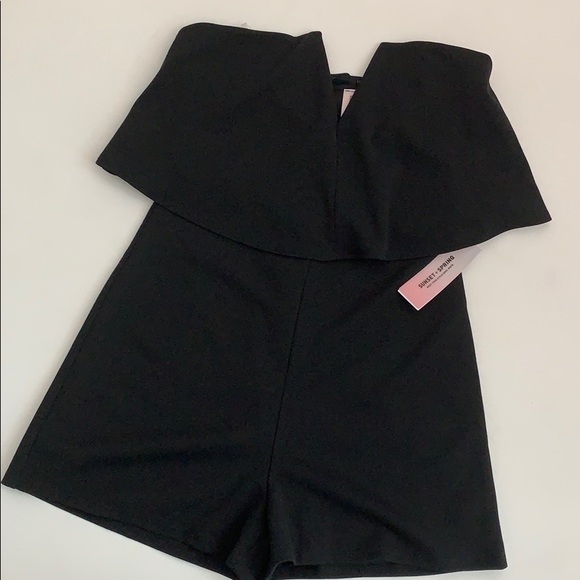 Sunset and Spring Popover Black Strapless Romper - Picture 2 of 6